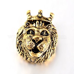 Сплавочные овальные бусины тибетского стиля , голова льва с короной, античное золото , 14x11.5x8 мм, отверстие : 2.5 мм
