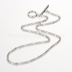 304 Stainless Steel Figaro Chain Necklace, Stainless Steel Color, 17.32 inch(44cm)