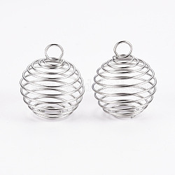 Coupelles de cages de perle en spirale de fil de fer, ronde, platine, 15~16x14mm, Trou: 5mm