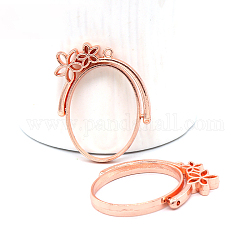 Zinc Alloy Open Back Bezel Pendants(rotatable), For DIY Epoxy Resin, Pressed Flower Jewelry, Flat Round with 5-Petal Flower, Cadmium Free & Lead Free, Rose Gold, 39x32x3.5mm, Hole: 1.4mm, Inner Size: 30x22mm