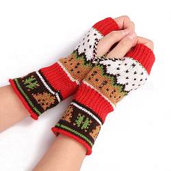 Gants sans doigts à tricoter en fil de fibre acrylique, gants chauds d'hiver à motif d'arbre de Noël avec trou pour le pouce, rouge, 205x80mm
