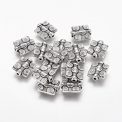 Tibetischen Stil Legierung Rechteck Perlen, Bleifrei und cadmium frei, Antik Silber Farbe, ca. 10 mm breit, 12 mm lang, 3 mm dick, Bohrung: 1 mm