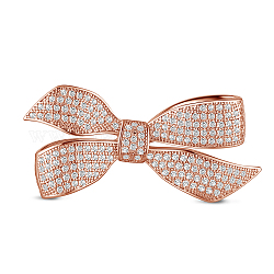 SHEGRACE Brass Brooch, with Grade AAA Cubic Zirconia, Bowknot, Clear, Rose Gold, 48x20mm