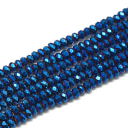 FilI di perline in vetro placcato, sfaccettato, rondelle, blu, 2.5x1.5mm, Foro: 0.8 mm, circa 160~165pcs/filo, 13.78 pollice ~ 14.17 pollici (35~36 cm)
