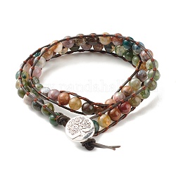 Runde Perlen aus natürlichem indischem Achat 2 rohes Wickelarmband, Baum des Lebens Charm Leder Wickelarmband für Mädchen Frauen, 16-1/2 Zoll (42 cm)