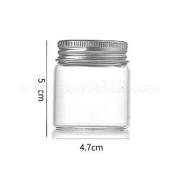 コラムガラススクリュートップビーズ貯蔵チューブ  アルミニウム製の口が付いた透明なガラス瓶  銀  4.7x5cm  容量：50ml（1.69fl.oz）