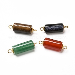 Connecteurs de lien de pierres précieuses mélangées naturelles et synthétiques, avec des perles d'espacement de marguerite en alliage de style tibétain et 304 épingle à œil en acier inoxydable, or, colonne, 25~26x8mm, Trou: 1.8~2mm