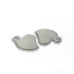 304 Stainless Steel Charms, Heart, Tag Charms, Stainless Steel Color, 11x8x1mm, Hole: 1.4mm