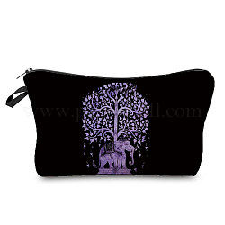 Tree & Elephant Pattern Polyester Waterpoof Makeup Storage Bag, Multi-functional Travel Toilet Bag, Clutch Bag with Zipper for Women, Lilac, 220x135mm