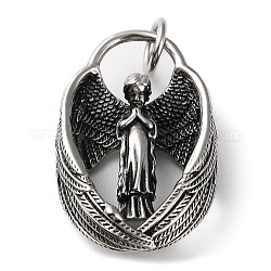 Placcatura ionica (ip) 304 ciondoli in acciaio inossidabile, con anello di salto, fascino dell'angelo in preghiera, argento antico, 38x25.5x9mm, Foro: 6.5 mm