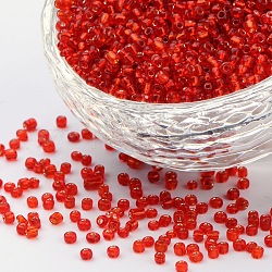 12/0 Glass Seed Beads, Silver Lined, Red, 2mm, Hole: 0.5mm, about 30000pcs/pound