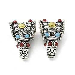 Rack Plating Tibetan Style Alloy Pendants, Dyed Synthetic Turquoise Trapezoid Charms, Cadmium Free & Lead Free, Antique Silver, 22.5x16x14mm, Hole: 2.5mm
