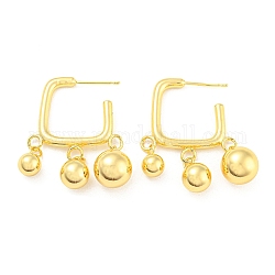 Rack Plating Brass Round Ball Dangle Stud Earrings, Rectangle Half Hoop Earrings, Long-Lasting Plated, Lead Free & Cadmium Free, Real 18K Gold Plated, 33.4x25.4mm