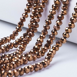 Chapelets de perles en verre transparent électrolytique, plein plaqué, facette, rondelle, cuivre plaqué, 10x8mm, Trou: 1mm, Environ 65~66 pcs/chapelet, 20.8~21.2 pouce (53~54 cm)