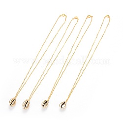 Cowrie Shell Pendants Necklaces, with Brass Cable Chains, Golden, 16.81 inch~17.12 inch(42.7~43.5cm), Pendant: 17~20.3x12~14.2x8.5~10mm