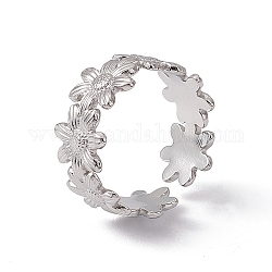 304 кольцо из нержавеющей стали с цветочным узором и открытой манжетой для женщин, цвет нержавеющей стали, размер США 6 1/2 (16.9 мм)