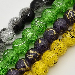 Drawbench Crackle Glass Round Bead Strands, Mixed Color, 8mm, Hole: 1mm,  about 52pcs/strand, 15.74inch