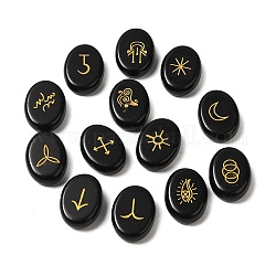 13 pièce de pierre runique d'obsidienne naturelle, pierre de guérison pour l'équilibrage du reiki, ovale, fournitures de divination, 20.5x15x6mm