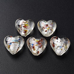 Perlas de vidrio de lámina de plata de murano hechas a mano, corazón, Claro, 15~16x15.5x9~10mm, agujero: 1.2 mm