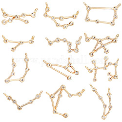 PandaHall Elite 12Pcs 12 Styles Brass Connector Charms, with Crystal Rhinestone, Real 18K Gold Plated, Cadmium Free & Nickel Free & Lead Free, 12 Constellations, 7.5~17.5x8.5~19.5x2~3mm, Hole: 1.2mm, 1pc/style