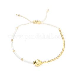 Adjustable Miyuki Seed & Brass Braided Beaded Bracelets for Women, White, Inner Diameter: 1-3/4~2-7/8 inch(4.5~7.3cm)