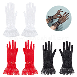 Ahadermaker 3 par de guantes de encaje con estampado de flores de 3 colores, guantes de malla, con fornituras de vidrio, para boda novia suministros, color mezclado, 260x72x5mm, 1 par / color