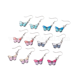 Two Tone Butterfly Dangle Earrings for Women, Stainless Steel Color, Mixed Color, 40mm, Pin: 0.5mm