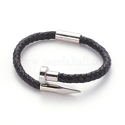 Retro Leather Cord Bracelets, with 304 Stainless Steel Magnetic Clasps, Stainless Steel Color, 8 inch(20.2cm), 6mm