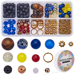 Fabrication de bracelets de bricolage sunnyclue, avec des perles de pierres précieuses naturelles / synthétiques et une perle de verre, espaceurs de perles de fer et cadres de perles en laiton, couleur mixte, 135x70x30mm