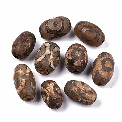 Abalorios de Dzi de estilo tibetano, Abalorios de ágata natural, teñido y climatizada, óxido / fundido, oval, 3 ojo, 19.5~25x12~16mm, agujero: 1.6 mm