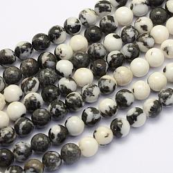 Brins de perles de jaspe noir naturel zèbre, ronde, 8~8.5mm, Trou: 1mm, Environ 49 pcs/chapelet, 15.7 pouce (40 cm)