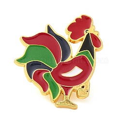Alfileres de esmalte de gallo, insignia de aleación chapada en oro para ropa de mochila, rojo, 31x26.5x1.5mm