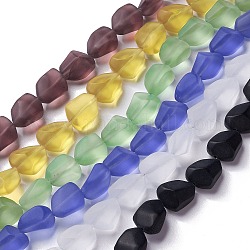 Transparent Frosted Glass Beads Strands, Nuggets, Mixed Color, 15x12x9.5mm, Hole: 1mm, about 40pcs/strand, 23.62''(60cm)