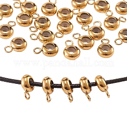 30pcs 304 Stainless Steel Tube Bails, Loop Bails, Bail Beads, with Rubber, Rondelle, Golden, 12x8x4mm, Hole: 2.5mm