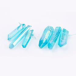 Perles de verre graduées en cristal de quartz naturel électrolytique, pépites, cyan, 21~43x5~13mm, Trou: 1mm, 3 pièces / kit