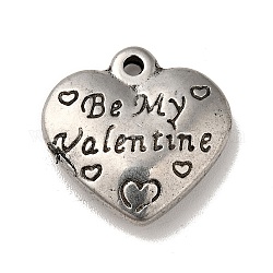Valentinstag 304 Edelstahl Anhänger, Herz mit Wort My Valentine, Antik Silber Farbe, 17x17x4 mm, Bohrung: 1.5 mm