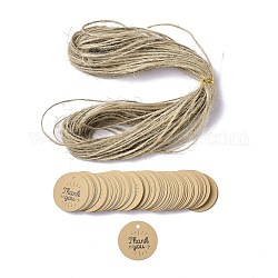 Etiquetas de precio de papel de exhibición de joyería de papel kraft de tema de agradecimiento, con hilo de cuerda de cáñamo, plano y redondo, palabra, 3x0.02 cm, agujero: 2.8 mm