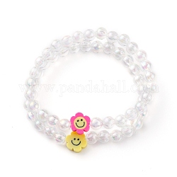 Perles acryliques transparentes bracelets extensibles pour enfants, avec polymère perles d'argile, fleur, couleur mixte, diamètre intérieur: 1-3/4 pouce (4.5 cm)