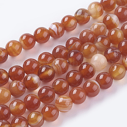 Chapelets de perles en agate à rayures naturelles/agates à bandes, teinte, ronde, firebrick, 6mm, Trou: 1mm