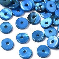 Sprühlackierte natürliche Süßwasserschalenperlen, Disc / Flachrund, heishi Perlen, Verdeck blau, 7x1.5~2 mm, Bohrung: 1.5 mm