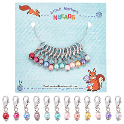 Nbeads 12pcs 12 style décoration pendentif perle de verre, avec des fermoirs à pince de homard en alliage de zinc et des capuchons de perles et un fil à mémoire de bracelet en acier, couleur mixte, 25mm, 1pc / style
