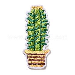 Apliques de cactus, Tela de bordado computarizada para planchar / coser parches, accesorios de vestuario, verde, 58x22x1.5mm