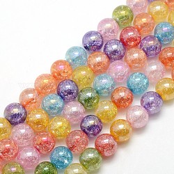 Electroplate AB Color Plated Synthetic Crackle Quartz Round Beads Strands, Dyed & Heated, Mixed Color, 8mm, Hole: 1mm, about 53pcs/strand, 16.92 inch