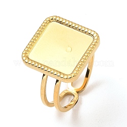 304 Stainless Steel Open Cuff Ring Findings, Bezel Cup Ring Settings, Square, Real 18K Gold Plated, US Size 6 1/2(16.9mm), Tray: 15x15mm