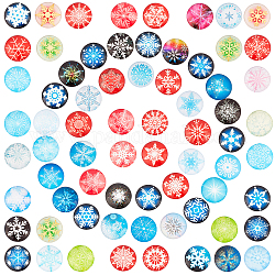 Flatback Glass Cabochons for DIY Projects, Dome/Half Round, Christmas Themed Pattern, Mixed Color, 25mm