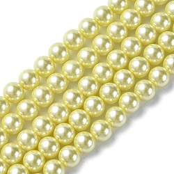 Eco-Friendly  Dyed Glass Pearl Round Beads Strands, Grade A, Cotton Cord Threaded, Champagne Yellow, 8mm, Hole: 0.7~1.1mm, about 52pcs/strand, 15 inch