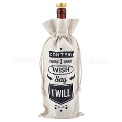Bolsas de embalaje de vino de tela de yute, bolsa con cordón, rectángulo con la palabra, palabra, 34x15 cm