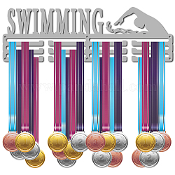 Mode Eisen Medaillenaufhänger Halter Display Wandregal, mit Schrauben, Wort schwimmen, Silber, 128x400 mm