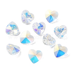 Glas Charms galvanisieren, ab Farbe plattiert, facettierte Herz, Transparent, 14x14x7 mm, Bohrung: 1.6 mm