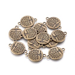 Tibetan Style Alloy Links connectors, Flat Round with Tree of Life, Cadmium Free & Nickel Free & Lead Free, Antique Bronze, 27x19.5x2mm, Hole: 2mm